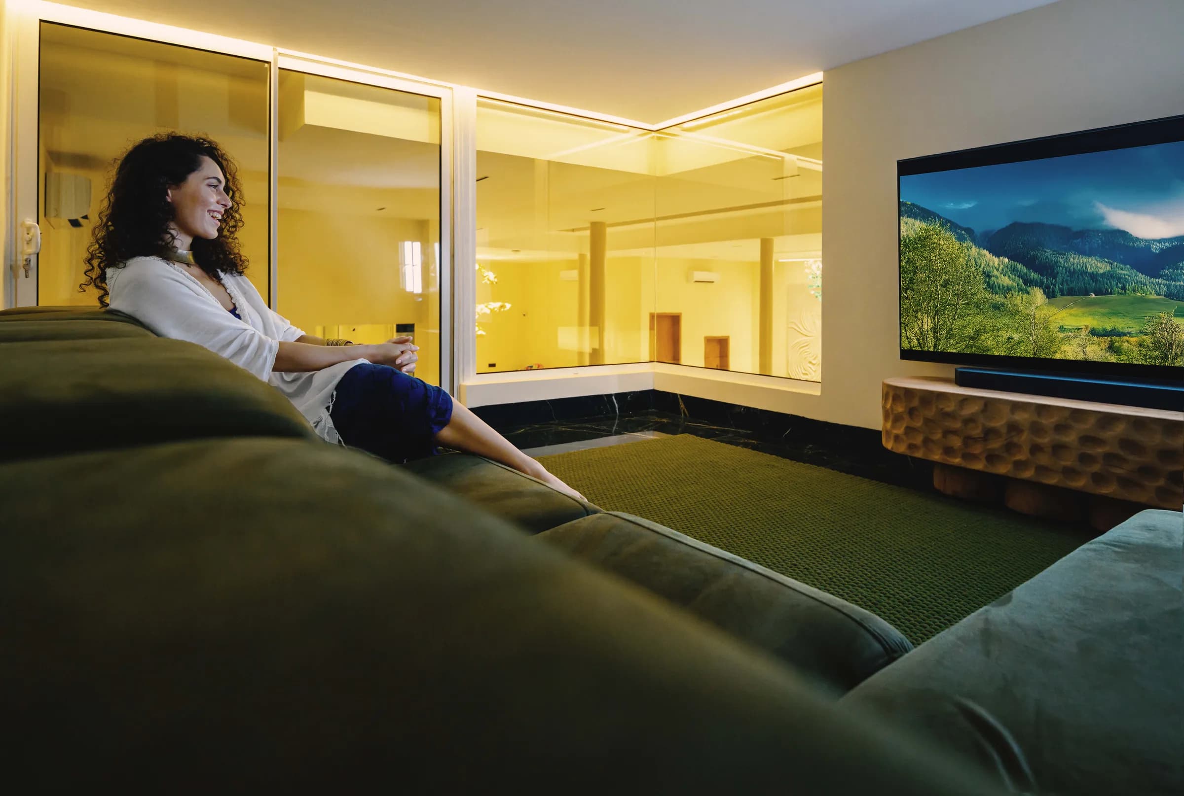 A person seated in the lounge